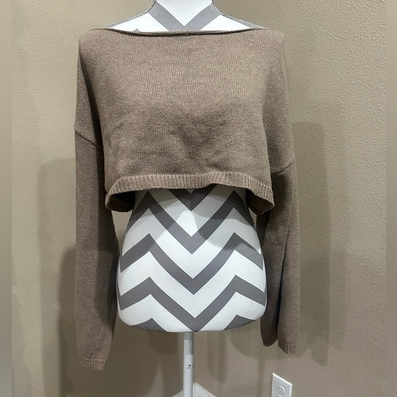 ZAFUL Tan Crop Wide Neck Sweater with bell sleeves - Picture 1 of 5